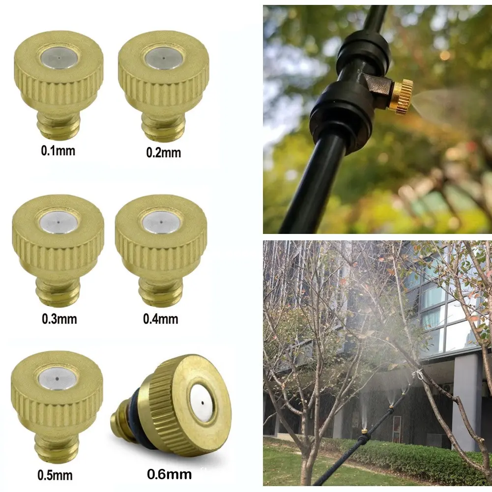 20Pcs Brass Misting Nozzles, Low Pressure Universal Fog Sprayers Water Spray Nozzles for Plant Irrigation & Humidification Micro Fog Jets for Dust Reduction Cooling & Humidifying Use for Park  Orchards Greenhouses Courtyards Sapling Nurseries Gardens