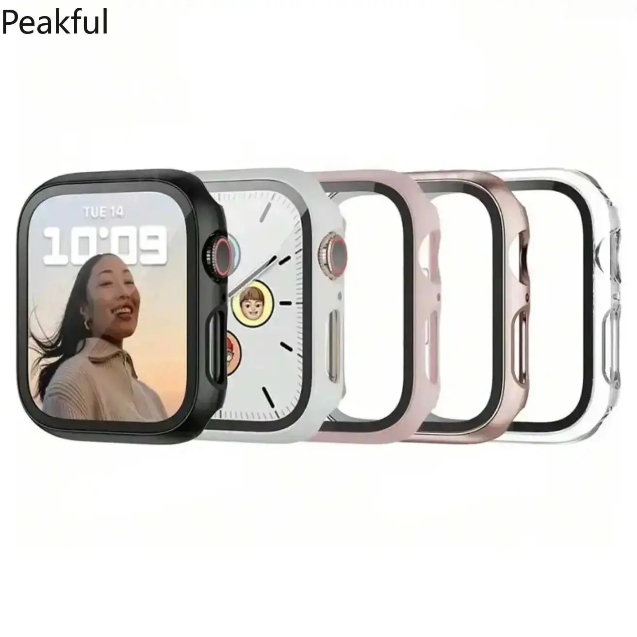 5 Pack Snap-On Hard Case with Tempered Glass Screen Protector for Apple Watch 41mm 42mm 44mm 45mm 46mm 49mm, Anti-Scratch Bumper Cover, No Need to Remove Band, Multi-Color Smartwatch Accessory