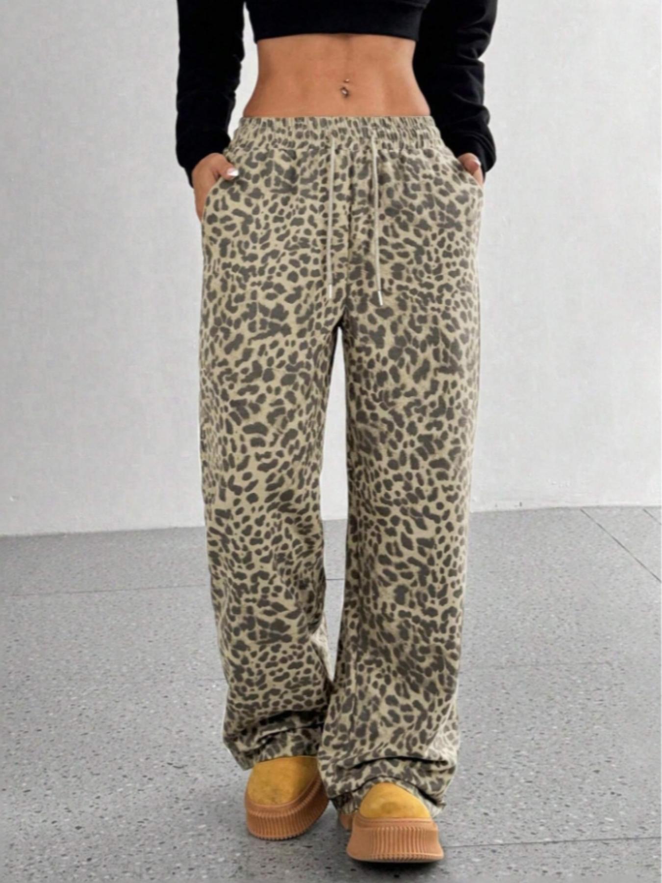 Women's High-End Slim-Fit Leopard Print Loose Straight Leg Pants, Stylish Casual Wear, Comfortable Fabric, Perfect for Daily, Boho Casual Trousers