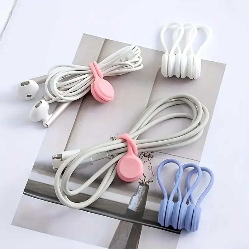Random Color Magnetic Cord Organizer, 10pcs Reusable Silicone Twist Tie Cable Management for Bundling and Organizing Fixed Items, Data Cable Holder, Cable Clip for Home Office, Desk Cable Organizer