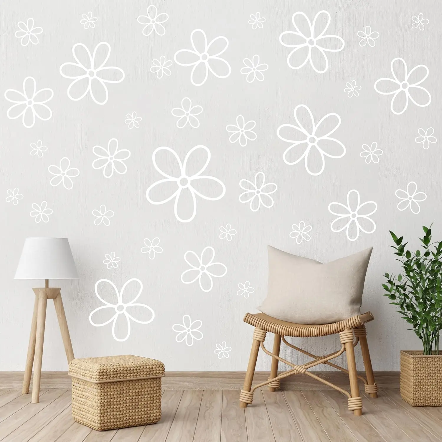White Flower Wall Stickers- 44 count Cute  Room Decor for Girls | 8 Sheets, , Transparent Daisy Window Clings, Peel and Stick Decal for Girls Boys, White Vinyl Stickers for Bathroom