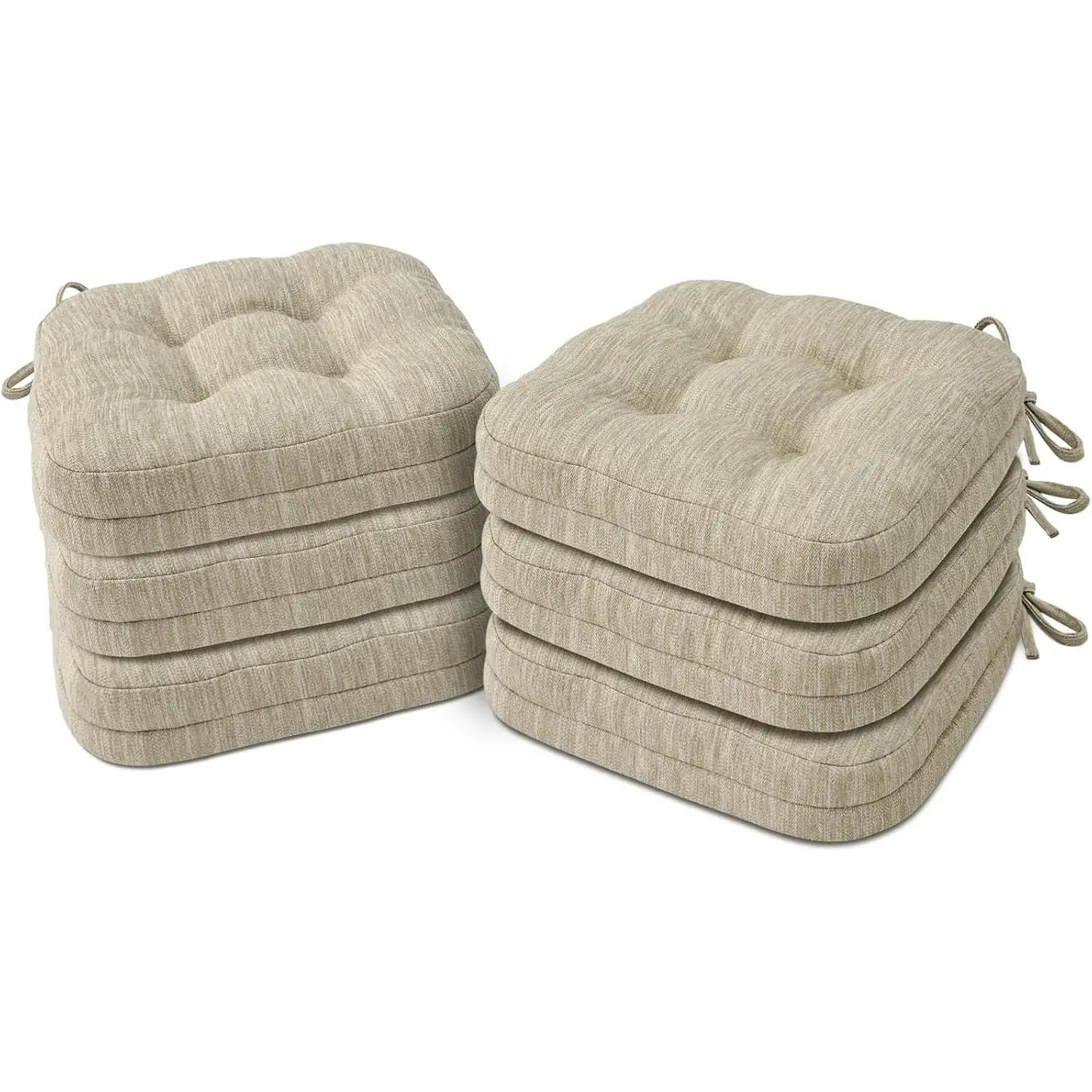 Dining Chair Cushions Set of 6, Dual-Layer Memory Foam Kitchen Chair Cushions, Patented Design Seat Pads with Ties, 16.5 x 16.5 x 3.5in, 6 Pack, Beige