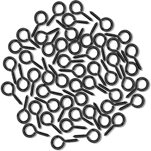 100PCS 1 Inch Small Black Zinc Plated Threaded Screw Eye Pins Eyelet Hooks Clasps