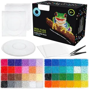 24,000 Mini Fuse Beads Kit - Tiny 2.6mm Beads, 48 Colors, 5 Pegboards, 2 Tweezers - Compatible with Perler, Hama, Melty, Iron Beads - Pixel Art Craft Kit for Ages 10+