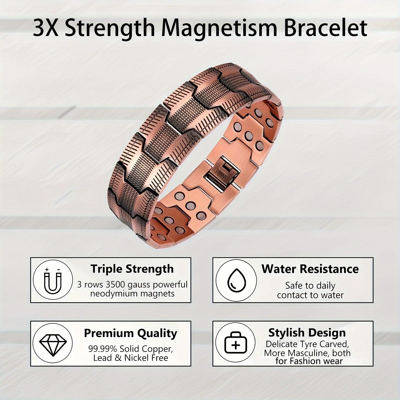Men’s 3X Magnetic Copper Bracelet – Pure Copper Chunky Chain with Ultra-Strong Magnets, Adjustable Size Tool, Healing Therapy Bracelet for Arthritis & Joint Relief