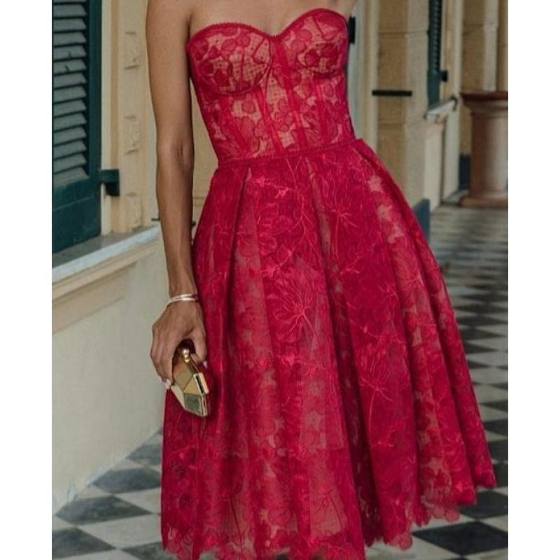 Evening Dress, Women's Dress, Slim Fit Strapless Dress, Sexy Embroidered Lace Dress. Elegant White Embroidery Formal Wear