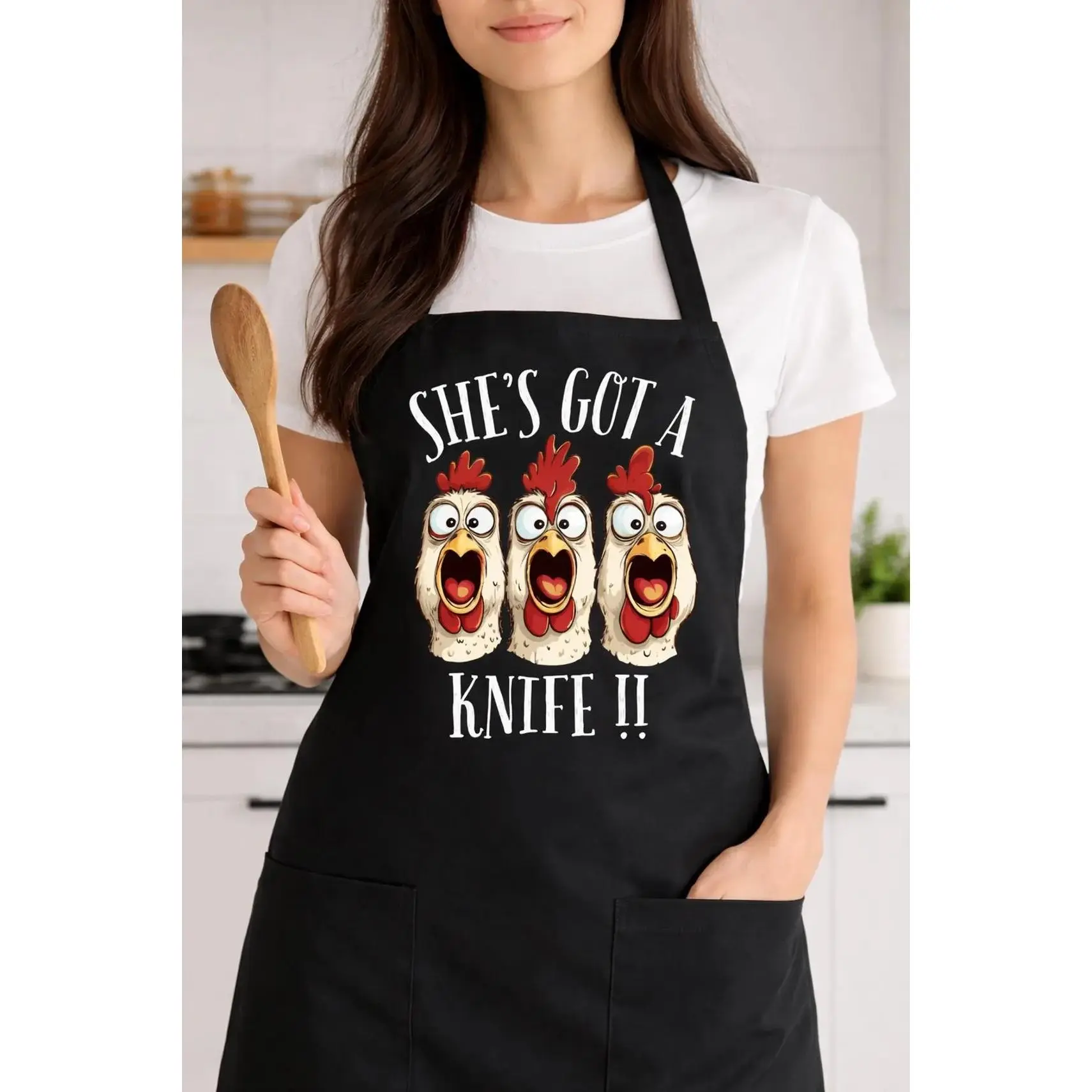 Funny Chicken Apron - She Got The Knife Graphic, Adjustable Fit Classic gift