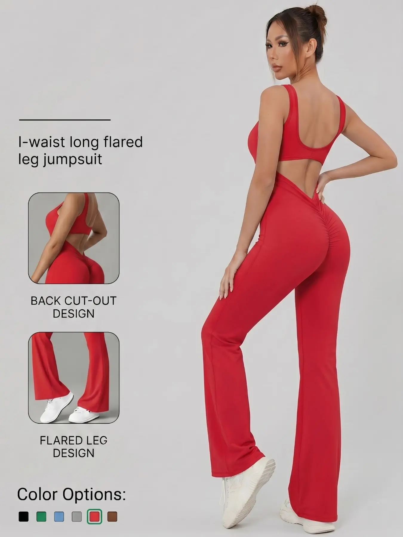 Women's H-Type Open Back Jumpsuit, Casual Plain Design, Yoga & Home Workout, High-Waisted Flared Pants, All-Seasons Fashion, High Elasticity Sporty Chic Jumpsuit