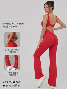 Women's H-Type Back Jumpsuit, Casual Plain Design, Yoga & Home Workout, High-Waisted Flared Pants, All-Seasons Fashion