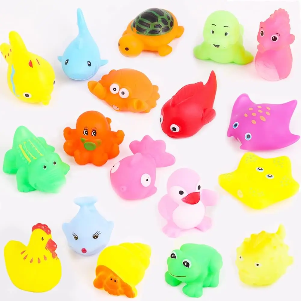 18 PCS Preschool Bath Toys Set for Toddlers Kids 1-3 2-4, Rubber Cute Sea Animals, Rubber Duck Toy for Infants 6-12 Months, Bathtub Toys for 1 Year Old, Baby Pool Floating Toy for Kids Party Decorationfidget toys