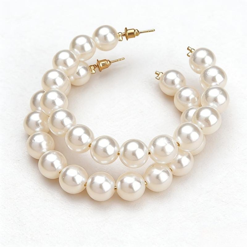 Elegant Vintage Faux Pearl Hoop Earrings - Chic Ear Accessories for Women’s Wedding & Party