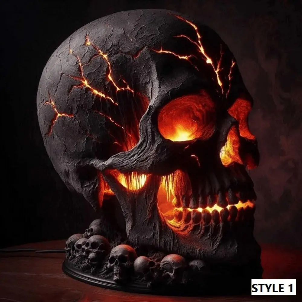 New Lava Stone Skull Lamp, Halloween Molten Rock Skull Light, Spooky Resin Ornament Craft, Unique Decorative Piece, Perfect for Festive Displays