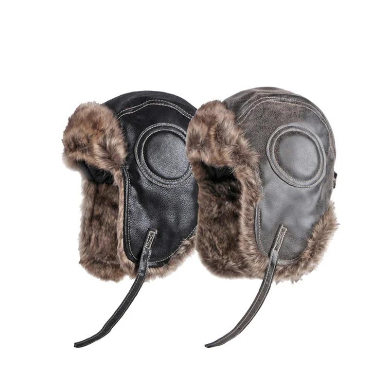 Unisex Winter Ushanka Hat Trapper Aviator Trooper Earflap Warm Faux Fur Leather Waterproof Ski Hat Bomber Cap Ear Protectors Hat