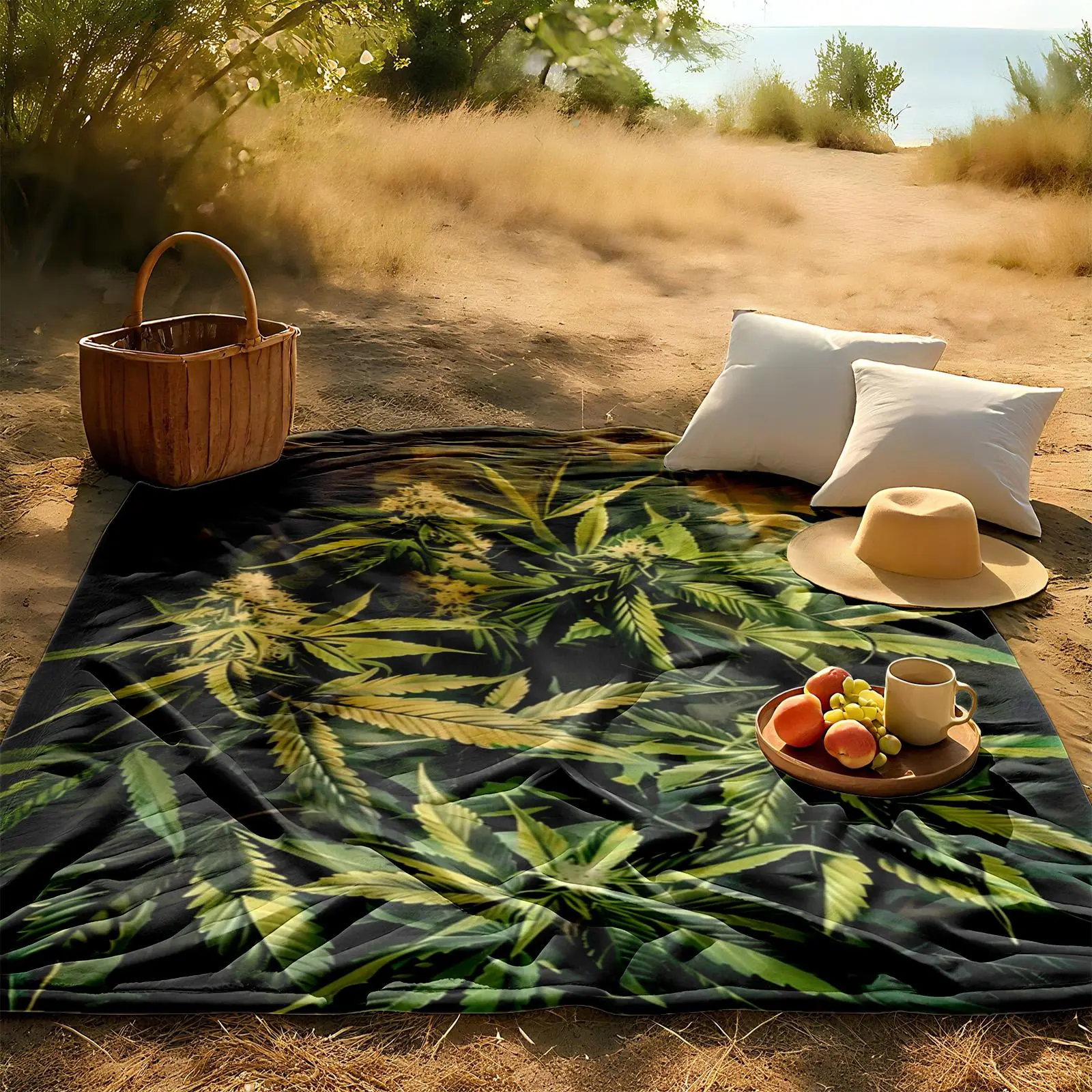 1 piece Close-up of cannabis plant growth_2732 themed flannel blanket - All-season flannel blanket, suitable for sofas and beds, super soft and comfortable, modern design style, digitally printed pattern, 100% polyester material, machine washable
