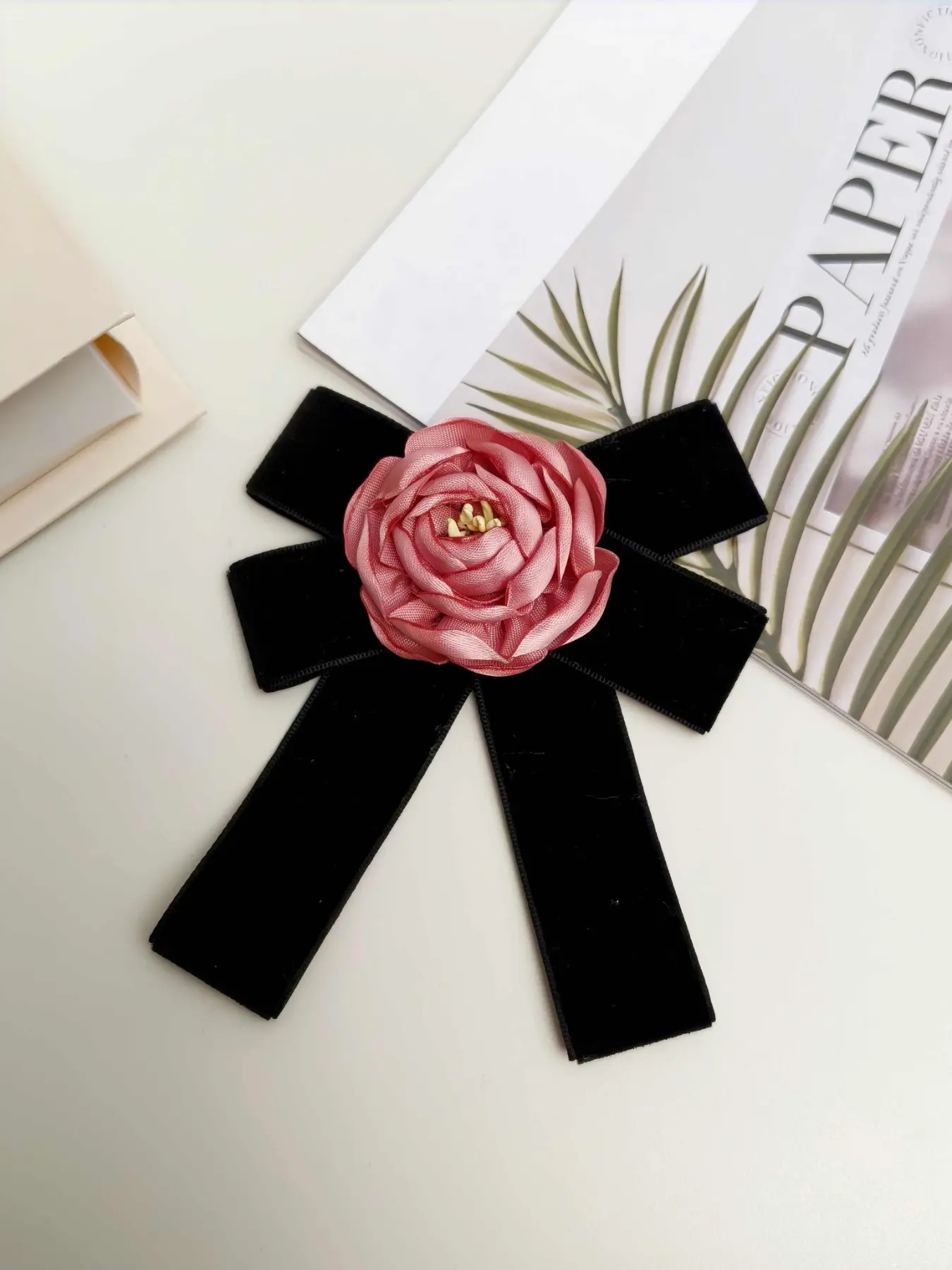 Aesthetic Romantic Velvet Floral Bow Pre-Tied Tie, Elegant Velvet Design, Perfect for Parties & Casual Wear, Unique Gift Idea