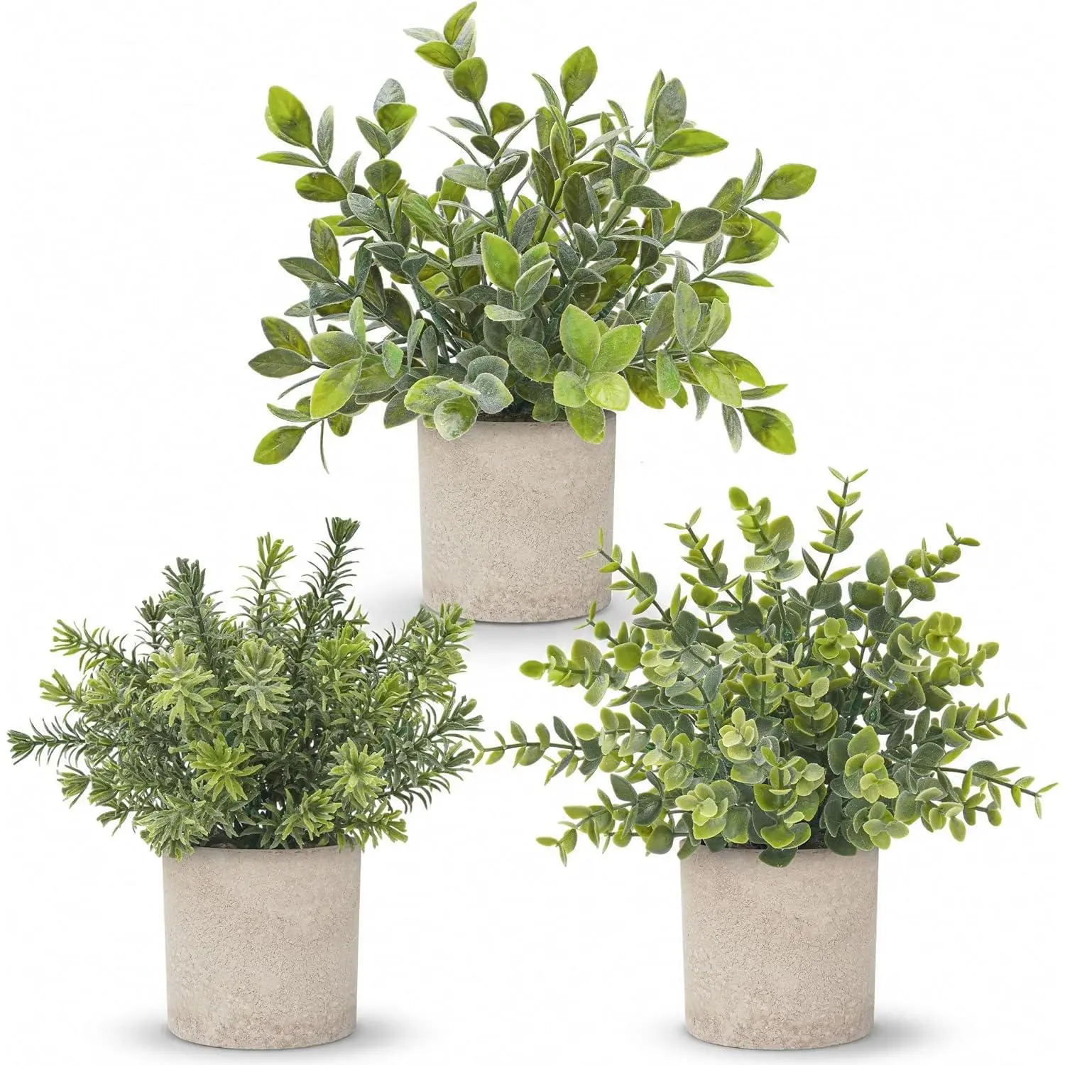 3 Pack Mini Potted Fake Plants Artificial Plastic Eucalyptus Plants Topiaries for Home Office Desk Farmhouse Shelf Room Bathroom Decor(Sage Green)