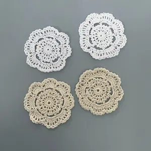 Set of 4 Handmade Crochet Placemats, crafted into lovely assorted single flower shapes. Exquisite hand-knitted texture, warm decorative table decor for dining table, coffee table and home kitchen arrangement.