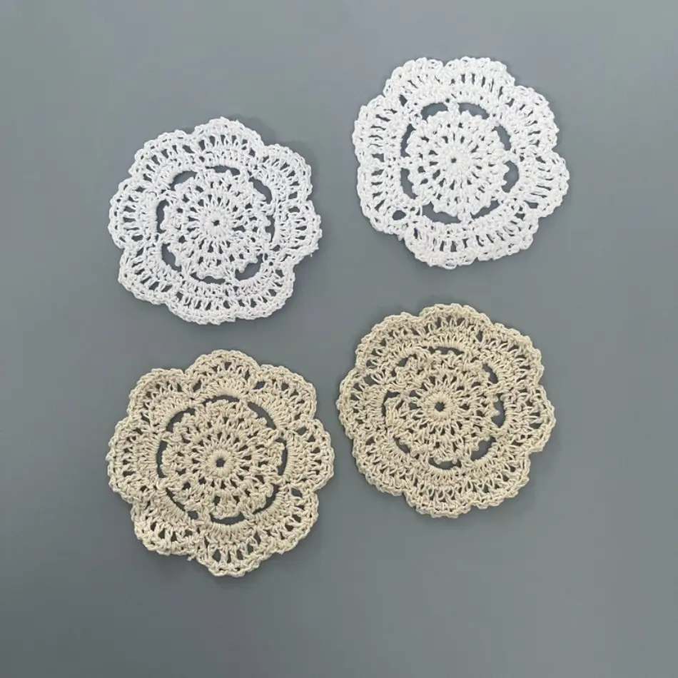 Set of 4 Handmade Crochet Placemats, crafted into lovely assorted single flower shapes. Exquisite hand-knitted texture, warm decorative table decor for dining table, coffee table and home kitchen arrangement.