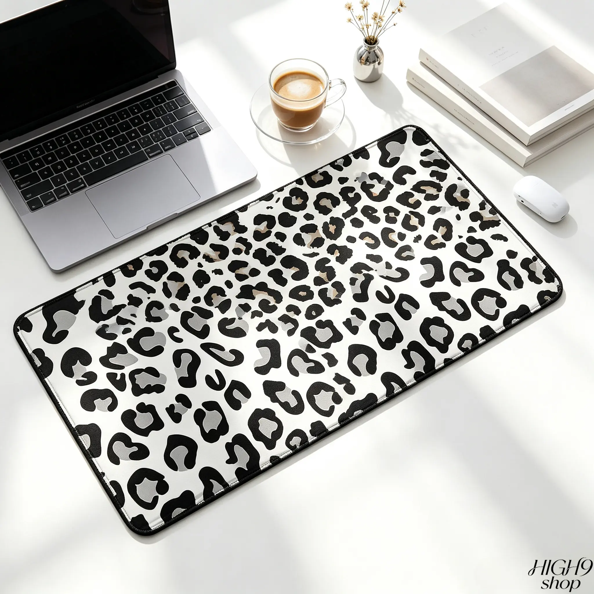 Classic Leopard Print Desk Mat Set - 2 Styles, Anti-Slip Rubber Lock Edge Full Desktop Accessory Kit for Home Office Gaming