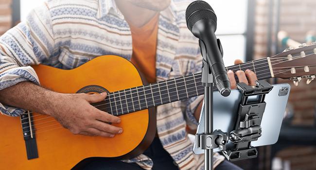 OHLPRO Tablet Microphone Holder for iPad, suitable for treadmill handlebar clamp, spinning bike microphone, Peloton, stroller, bicycle, compatible with 5- 13inch iPad Pro 12.9 Air Mini, Galaxy Tab, iPhone, Fire HD 10