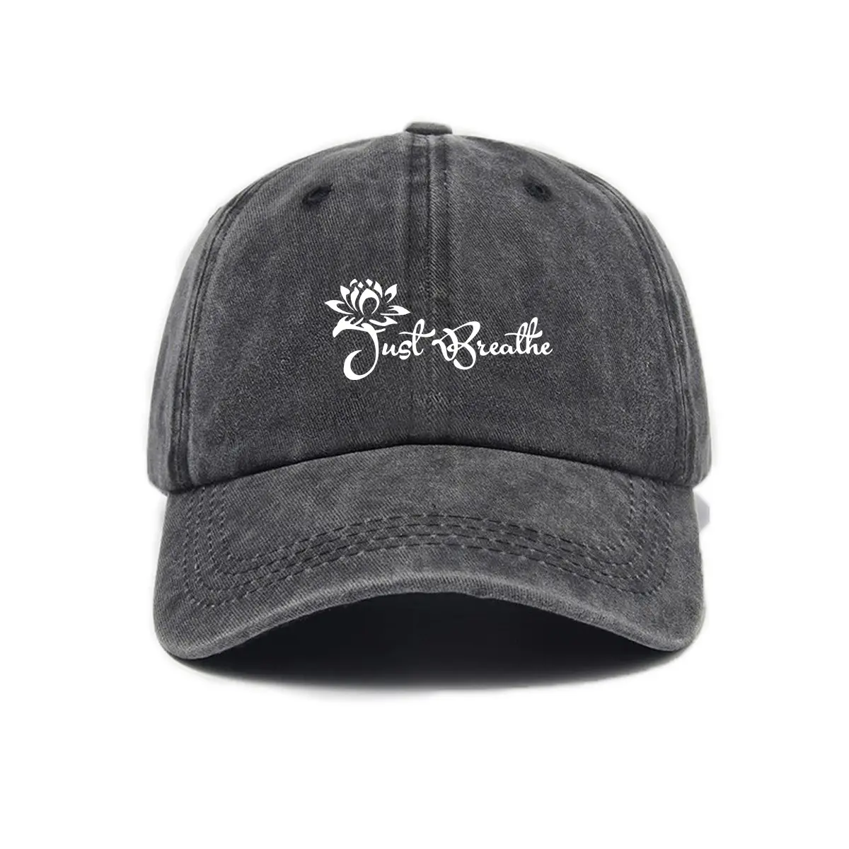 Dark Gray Washed Denim Baseball Hat Lotus Flower Dad Cap Vintage Casual Adjustable Sun Hat for Men Women Trendy Streetwear Fashion Outdoor Sport Golf Trucker Cap Running Gym Workout Hunting Fishing Summer