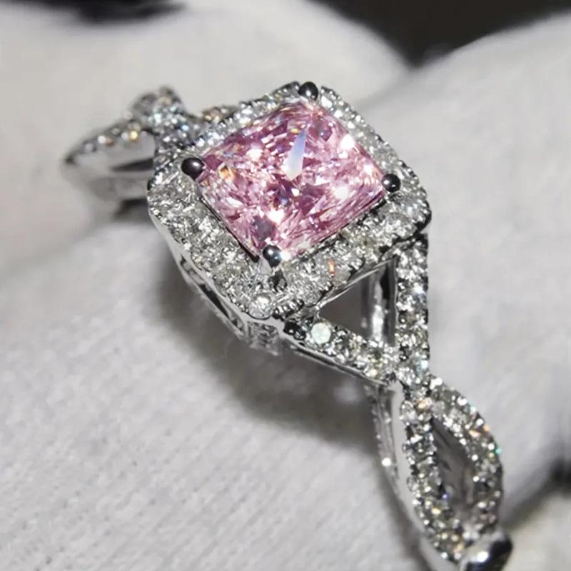 Luxury Cushion Cut Twisted Band CZ Ring for Women | Cross Geometric Stackable Engagement Statement Jewelry