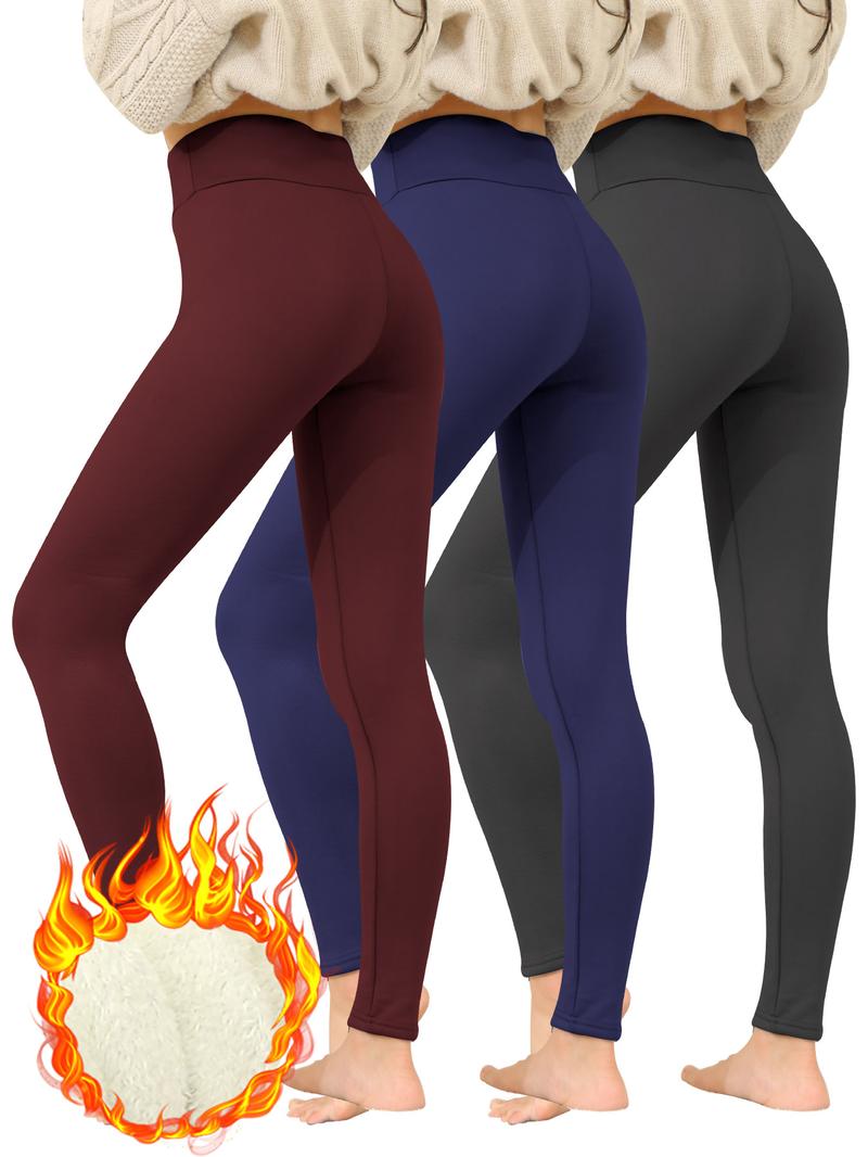 Women's Solid High Waist Thermal Lined Leggings, Casual Comfy Warm Skinny Pants for Daily Wear, Ladies Bottoms for Winter