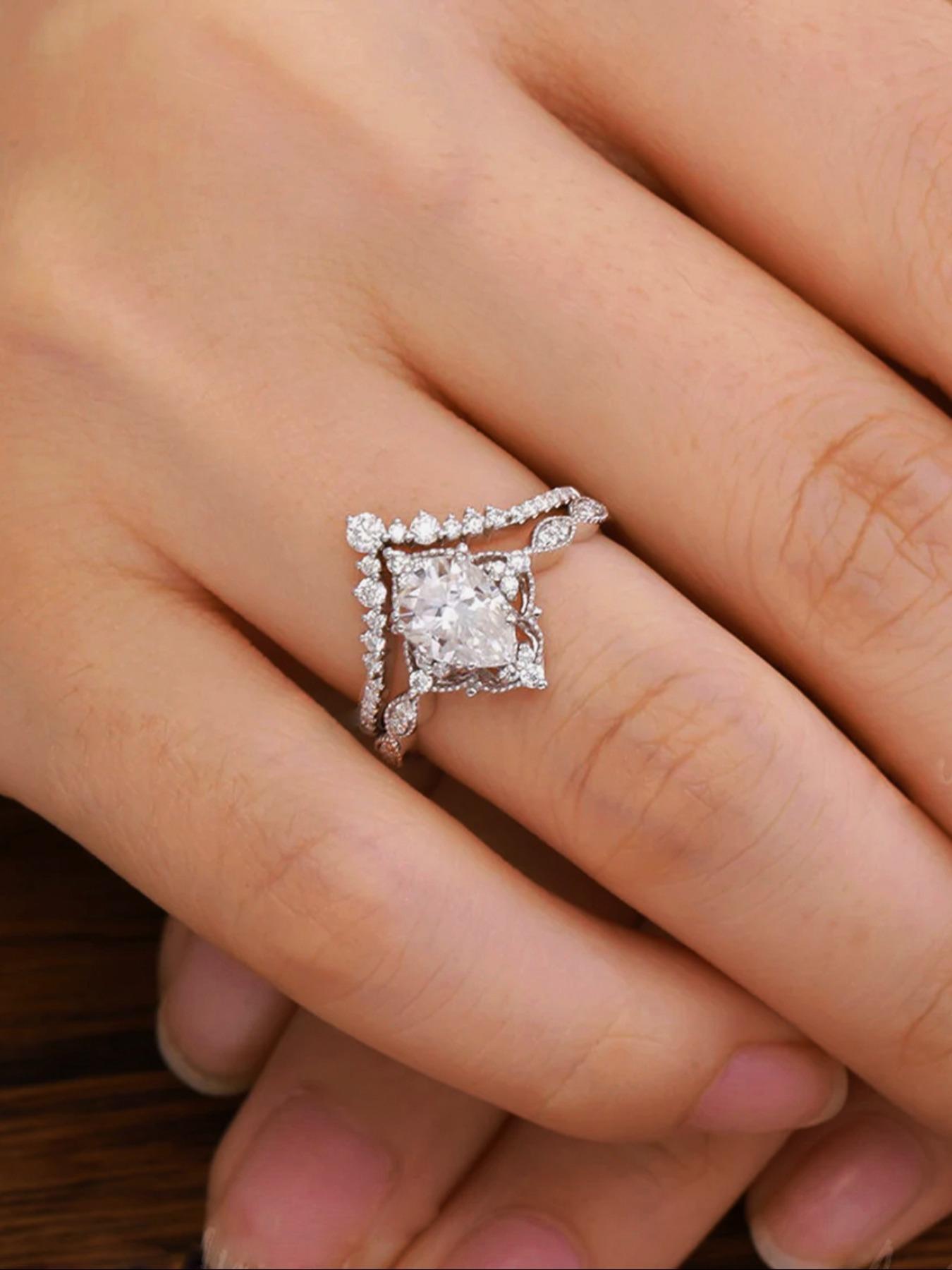 Women's 925 Silver Ring Set, Elegant Floral Design, Artificial Zircon Inlay, Casual Jewelry Gift Box, Engagement Wedding Rings, All Season Wear