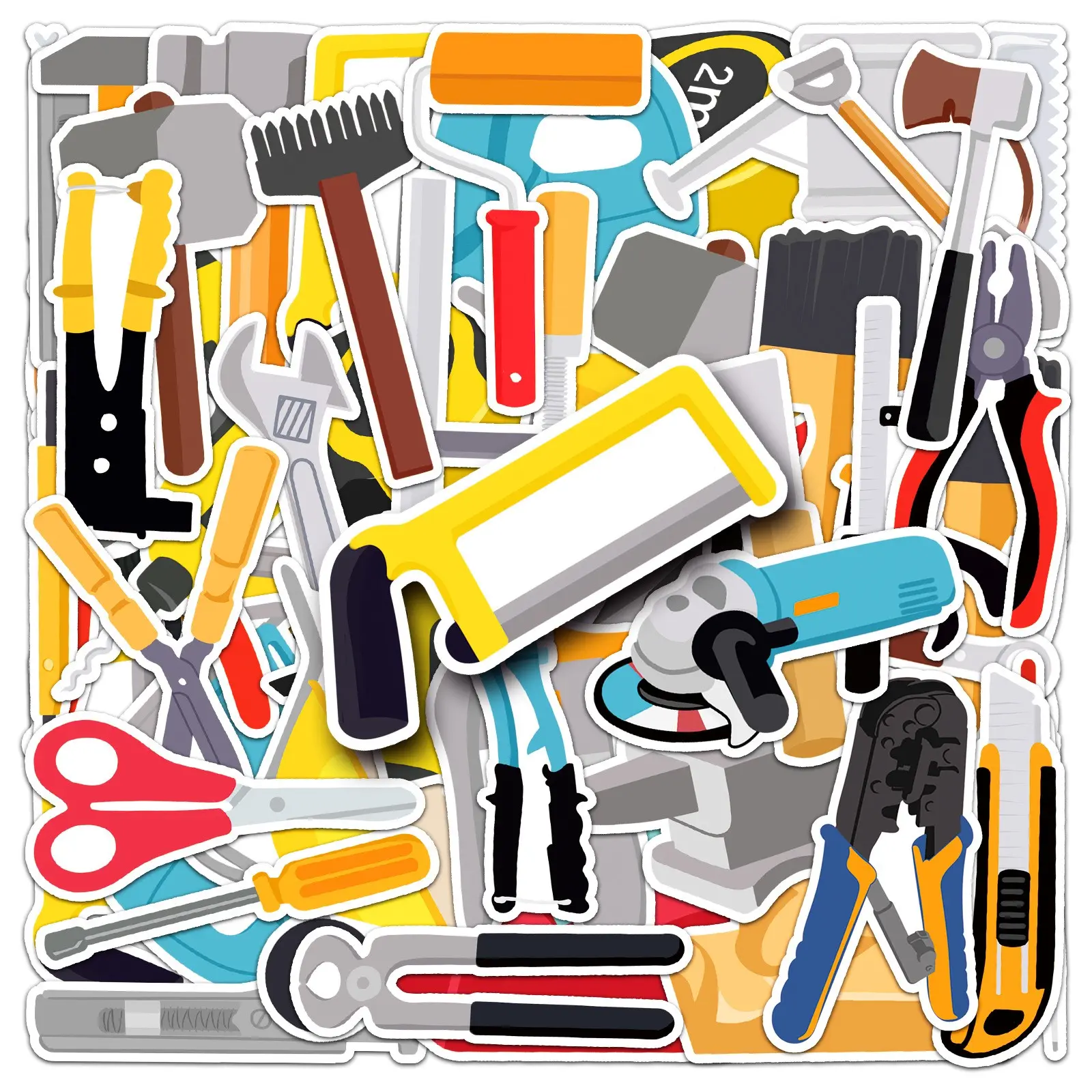 50 Cartoon Tool Stickers, Waterproof Vinyl Decorative Stickers, Ideal for Laptops, Cups, Skateboards, Suitcases, Phones, Computers, Diaries, Adult DIY Crafts