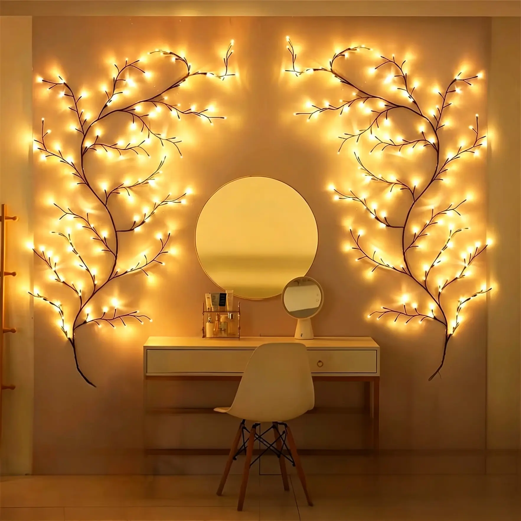 USB Flexible Willow Branch Wall Lights 144 LED 8 Modes, 2.3M Aesthetic Vine Fairy Lights, Bendable Faux Tree Vine Lamp for Bedroom Dresser Mirror Indoor Festival Home Decor Gift for Girls