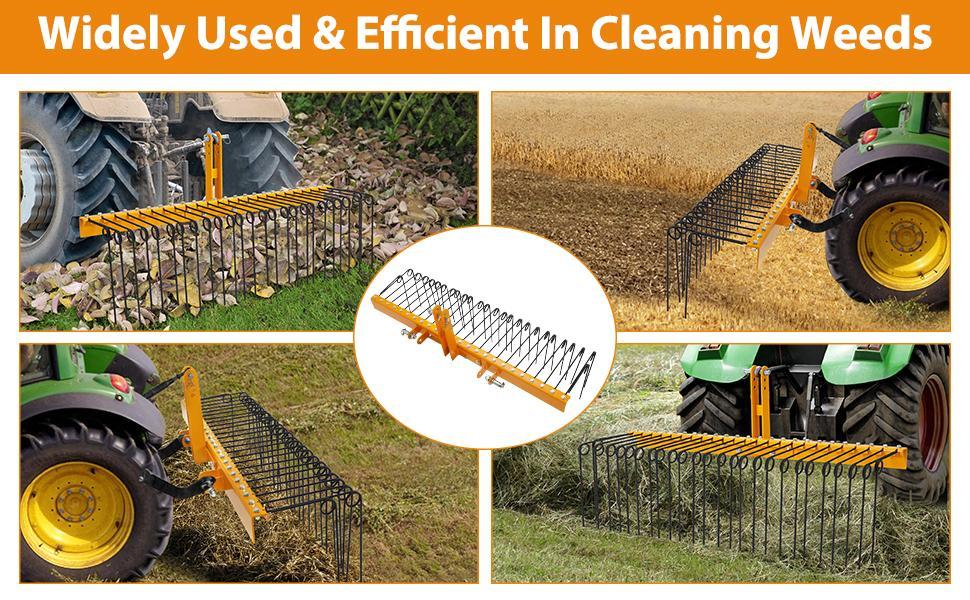 60 Inch Lawn Tractor Rake, 3 Point Hitch Landscape Rake Attaches to Cat 0 Cat 1, Dethatcher Rake for Tractor