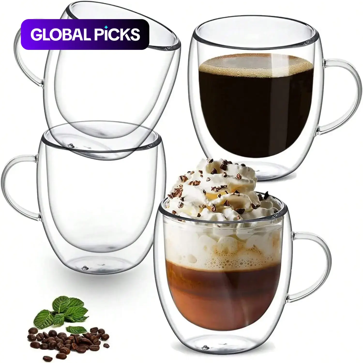 Double Layer Glass Coffee Cup Set, Coffee Drinkware, Durable Insulated Design, Suitable for Hot Drinks, Ideal Gift for Coffee Lovers, 1-2-4-6 Pieces, Coffee Cups Gift #GLOBAL PICKS