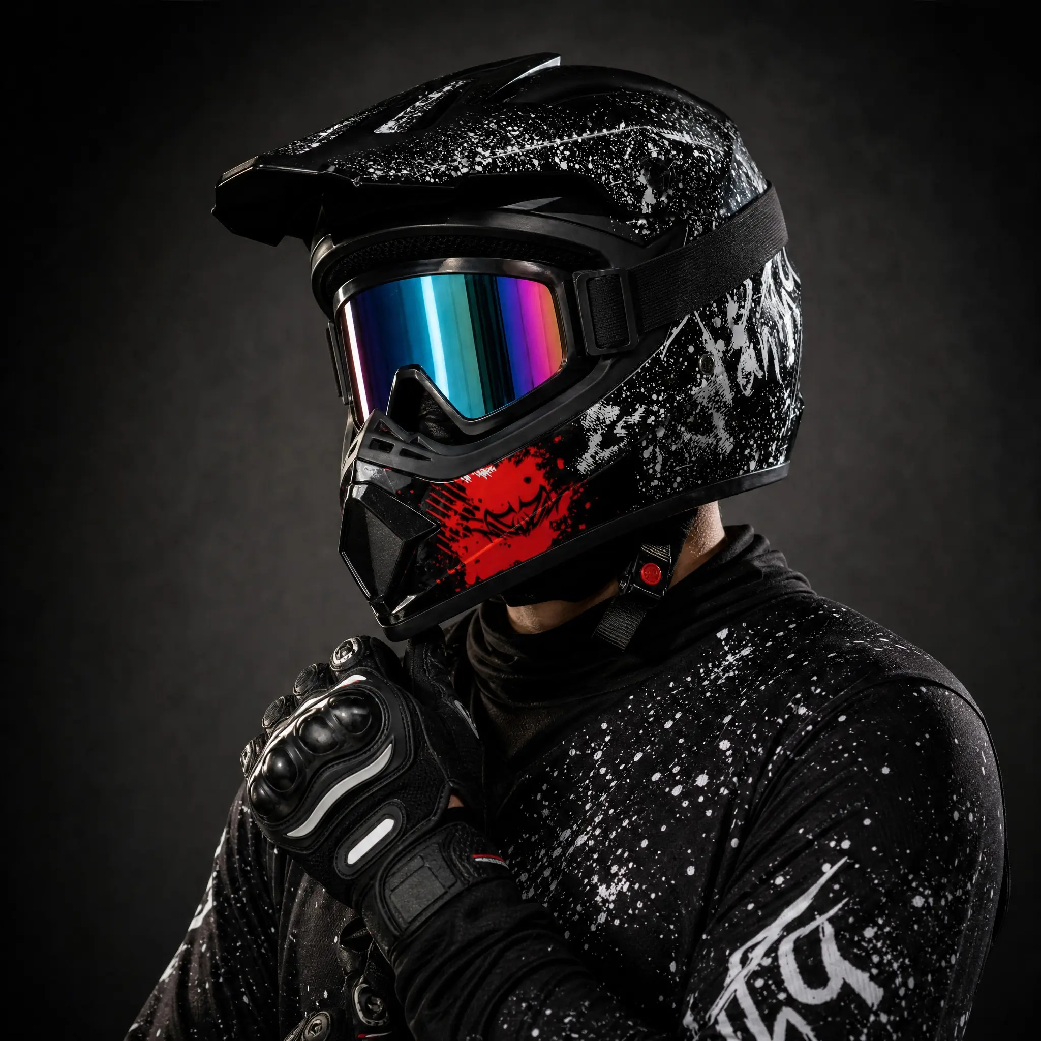 Full Face Motocross Helmet, Graffiti Splatter ABS Shell with EPS Foam, 4-Piece Protective Gear Set for Adults, Ventilated for Off-Road Dirt Bike Racing