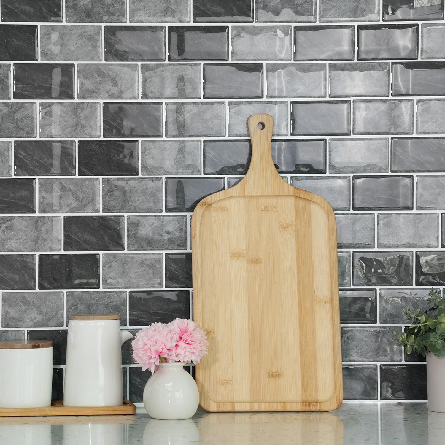 3D Peel and Stick Backsplash Tile, Black White Marble Design Self-adhesive Kitchen & Bathroom Backsplash Wall Sticker, DIY Wall Decoration, Marble Pattern Wallpaper