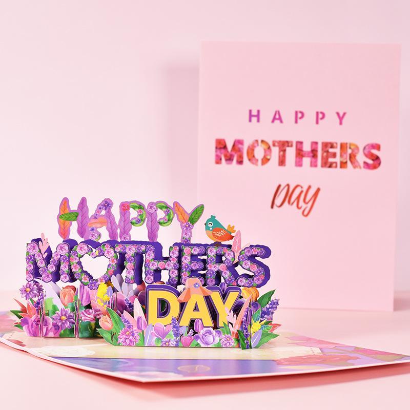 3D Happy Mother's Day Card, 1 Set Flower & Letter Pattern Greeting Card with Envelope, Creative Gift Card for Mother, Gift for Mom