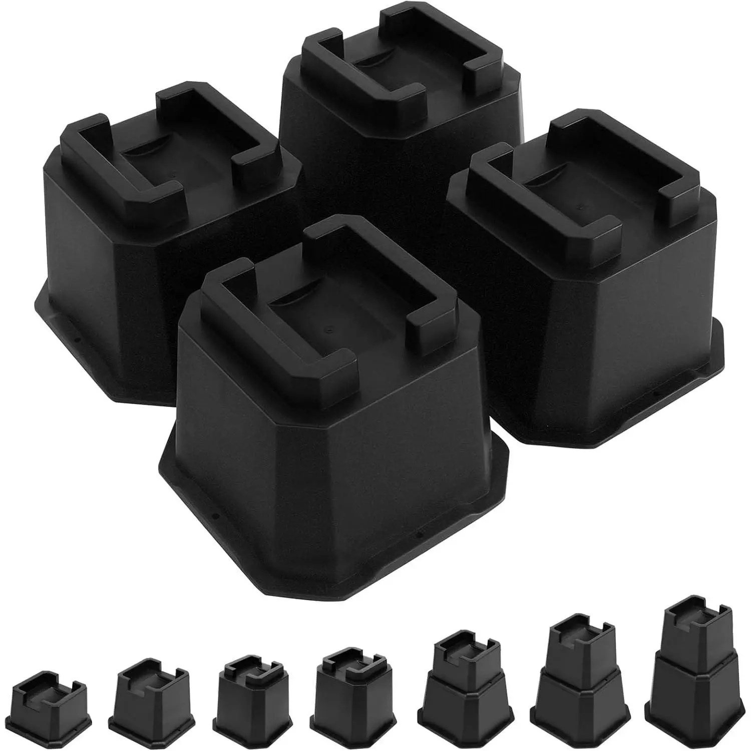 Bed Risers 4 inch, Furniture Risers Elevation in Heights 4 Inch Heavy Duty, Bed Lift Risers for Caster Wheels or Posts of Bed Table Couch, Support up to 6000 lbs, 4 Pack, Black