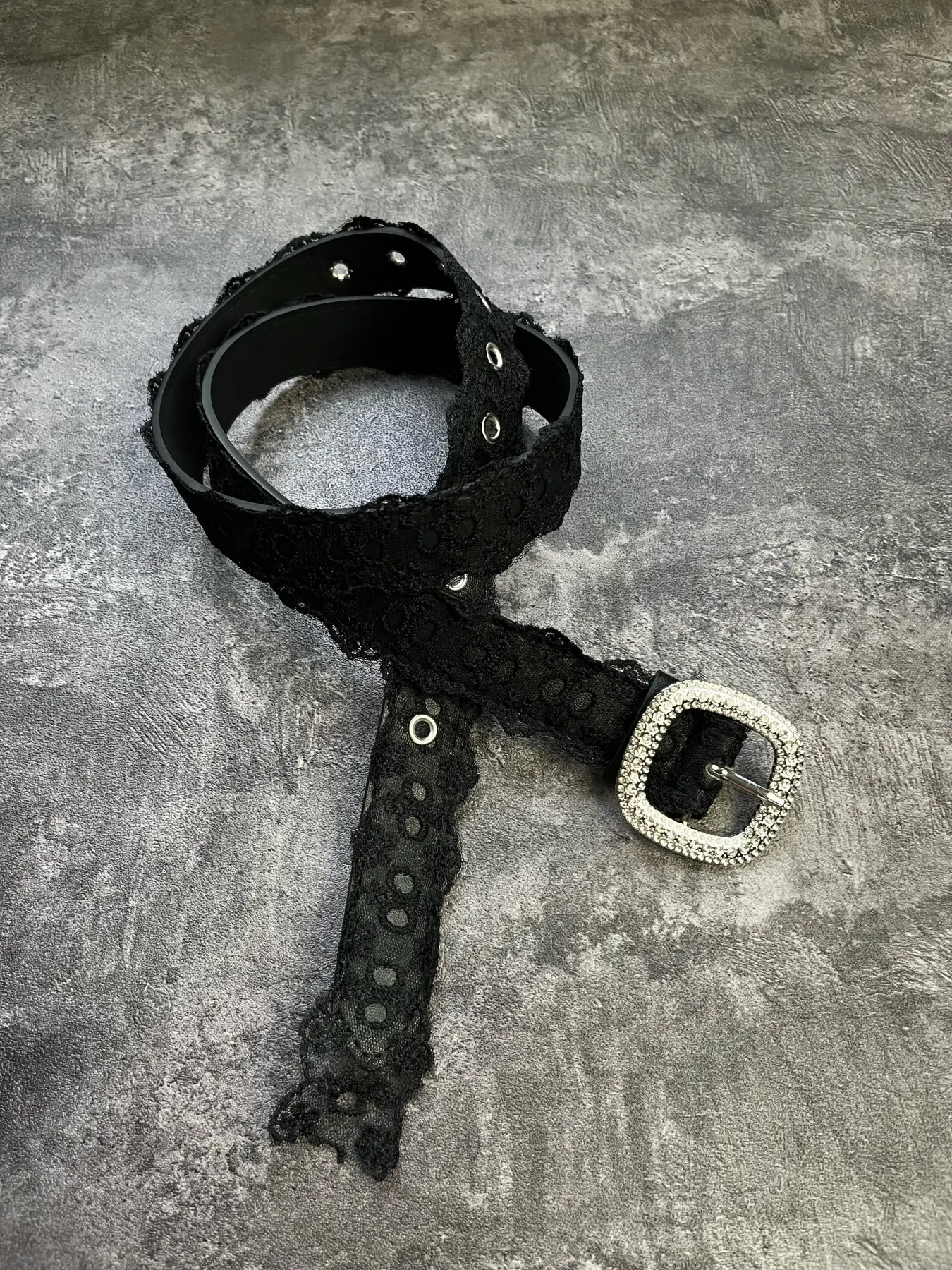 2026 New Lace Square Button Water Diamond Inlaid Sweet Cool Spicy Girl y2k Versatile Belt Shows Thin Palace Style Dress