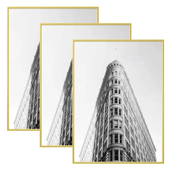 24x36 Poster Frame 3 Pack - Scratch Proof Picture Frame for Photos, Posters, Art Prints| Horizontal or Vertical Wall Mounting| Gold-Multiple sizes including 11x17,12x16,16x20,16x24,18x24