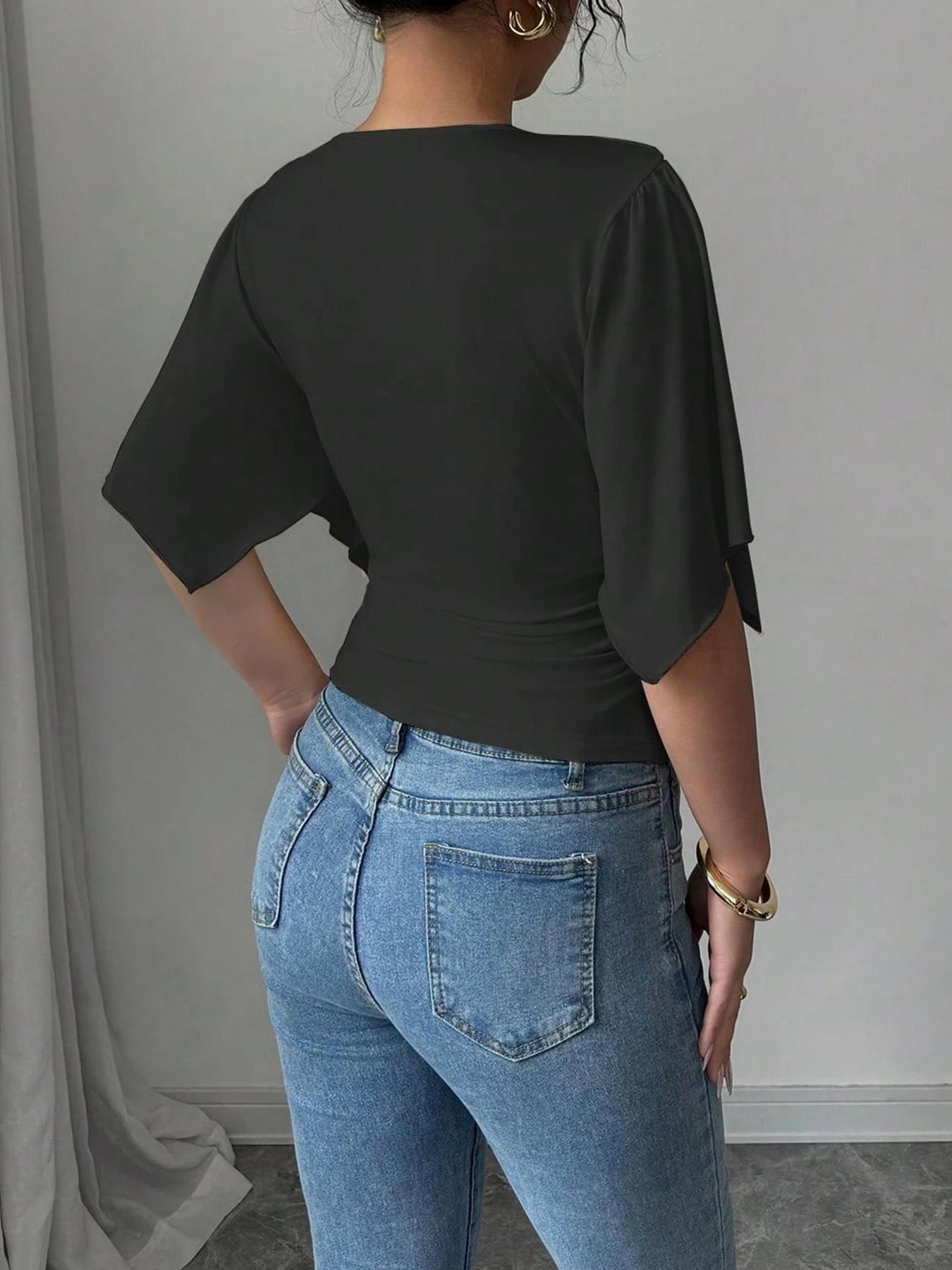 Women's Plain Tee, Elegant T-shirt Top for Daily Holiday Vacation Wear, Ladies Clothes for Summer