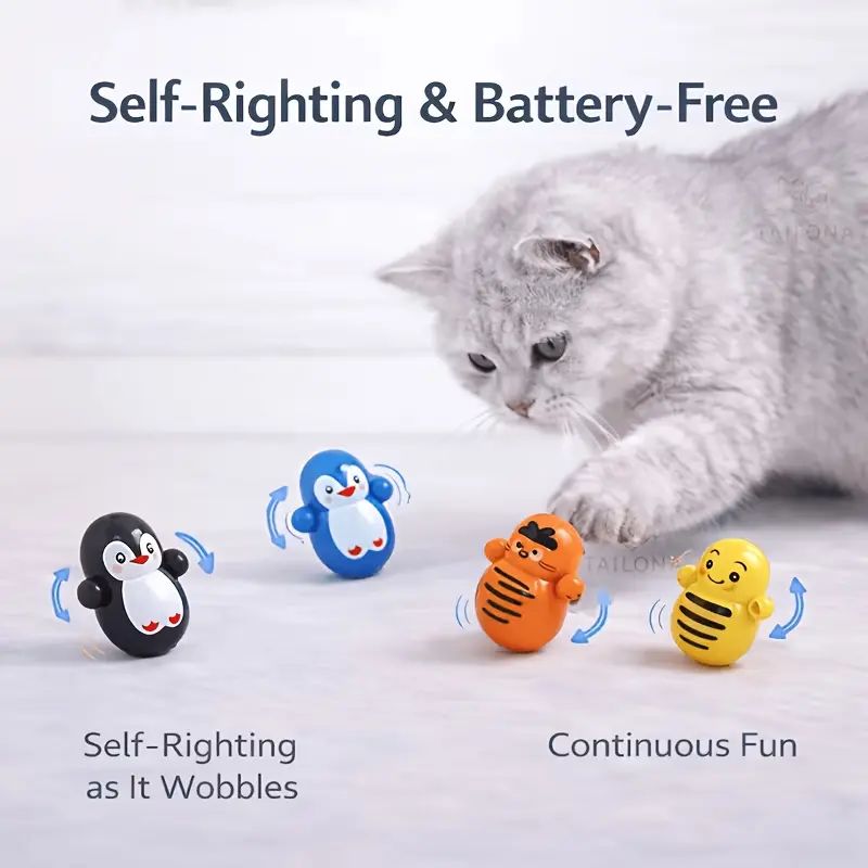 Pack of 5 indoor cat rolling toys. Self-rolling cat toy, no battery required. Random style. Lightweight plastic cat educational toy