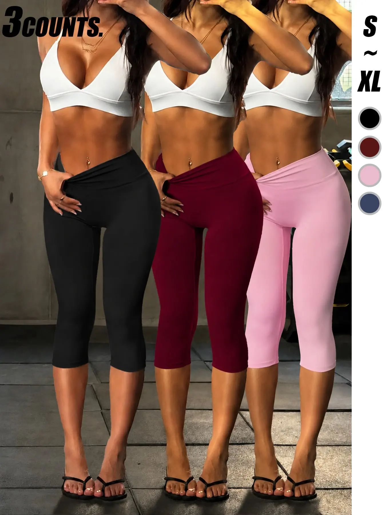 Women's Solid Quick-Dry Comfortable Sporty Capri Pants, High Stretch Back V Butt Lifting Workout Tight, Ideal for Gym and Outdoor Activities