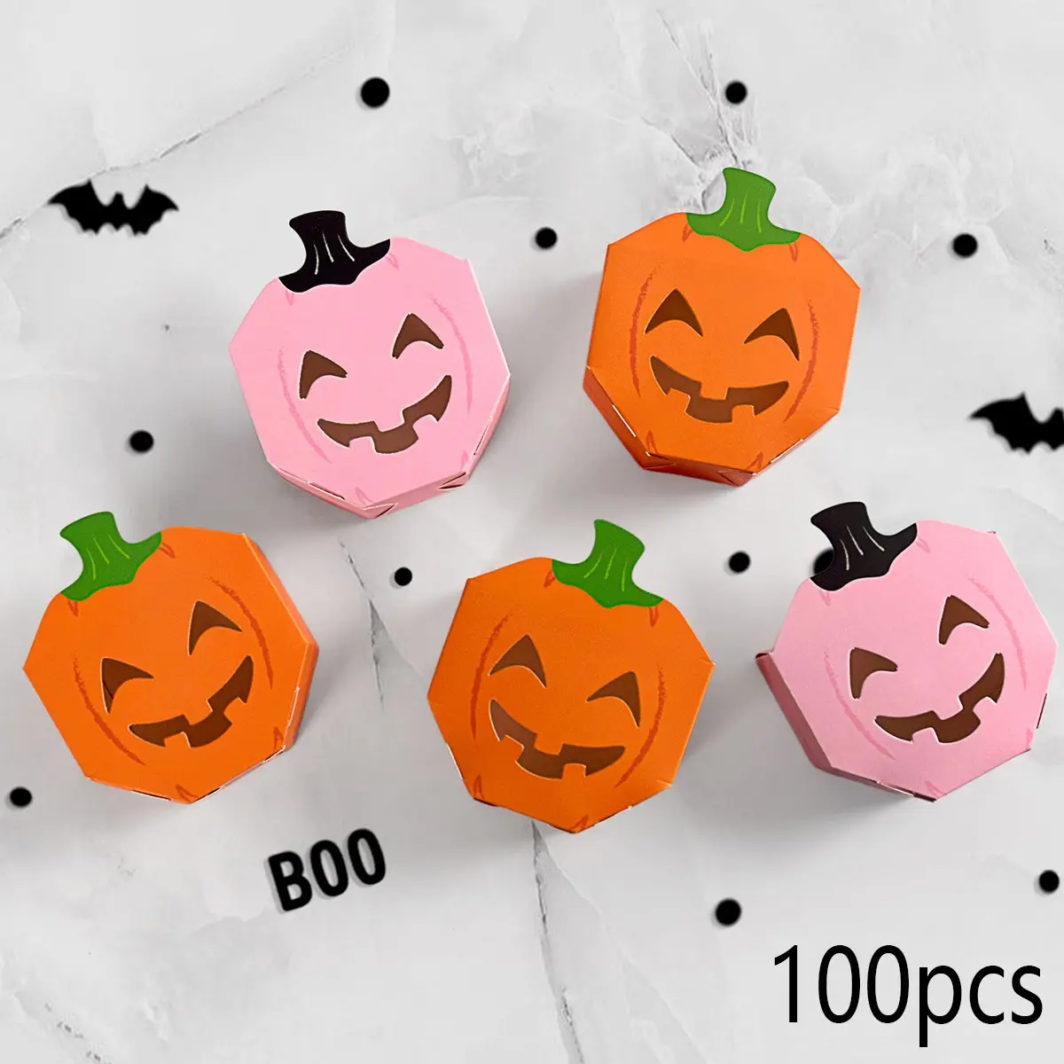 100pcs Halloween Pumpkin Candy Boxes, Hollow Design Funny Faces Party Candy Cookie Packaging Paper Box, Perfect for Festive Treats