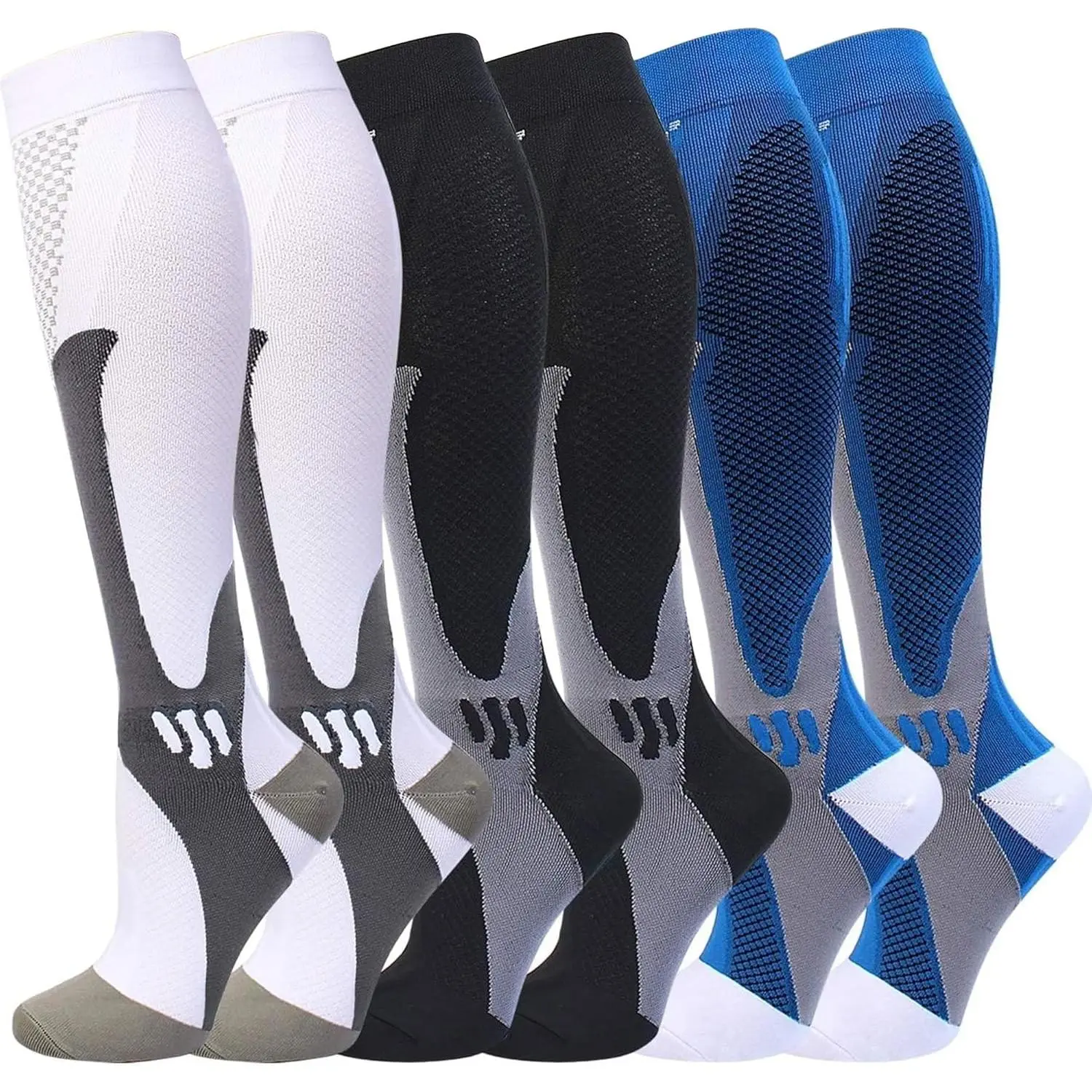 Double Couple 6 Pairs Compression Socks Men Women 20-30mmhg Knee High Support Sports Circulation