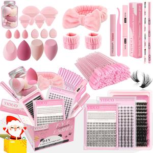 makeup tool set, 1 set false eyelashes & puffs & accessories, facial makeup supplies, eyelash extensions, natural lash clusters, eyeshadow brush, makeup brushes set, eyelash separator tool, cosmetic, kit, individual cluster lash, cosmetics makeup tool