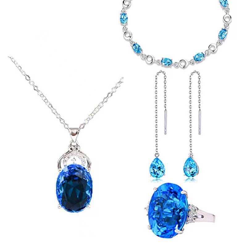 Same style imitation natural topaz set: colored gemstone ring, earrings, and pendant for women