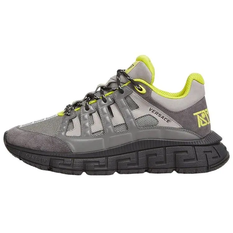 Men's VERSACE Trigreca Coordinate Print Low-Top Casual Trainers - Gray Footwear, House White Official Shoes with Verifiable Maison Mihara Credentials & Global Authentication Support