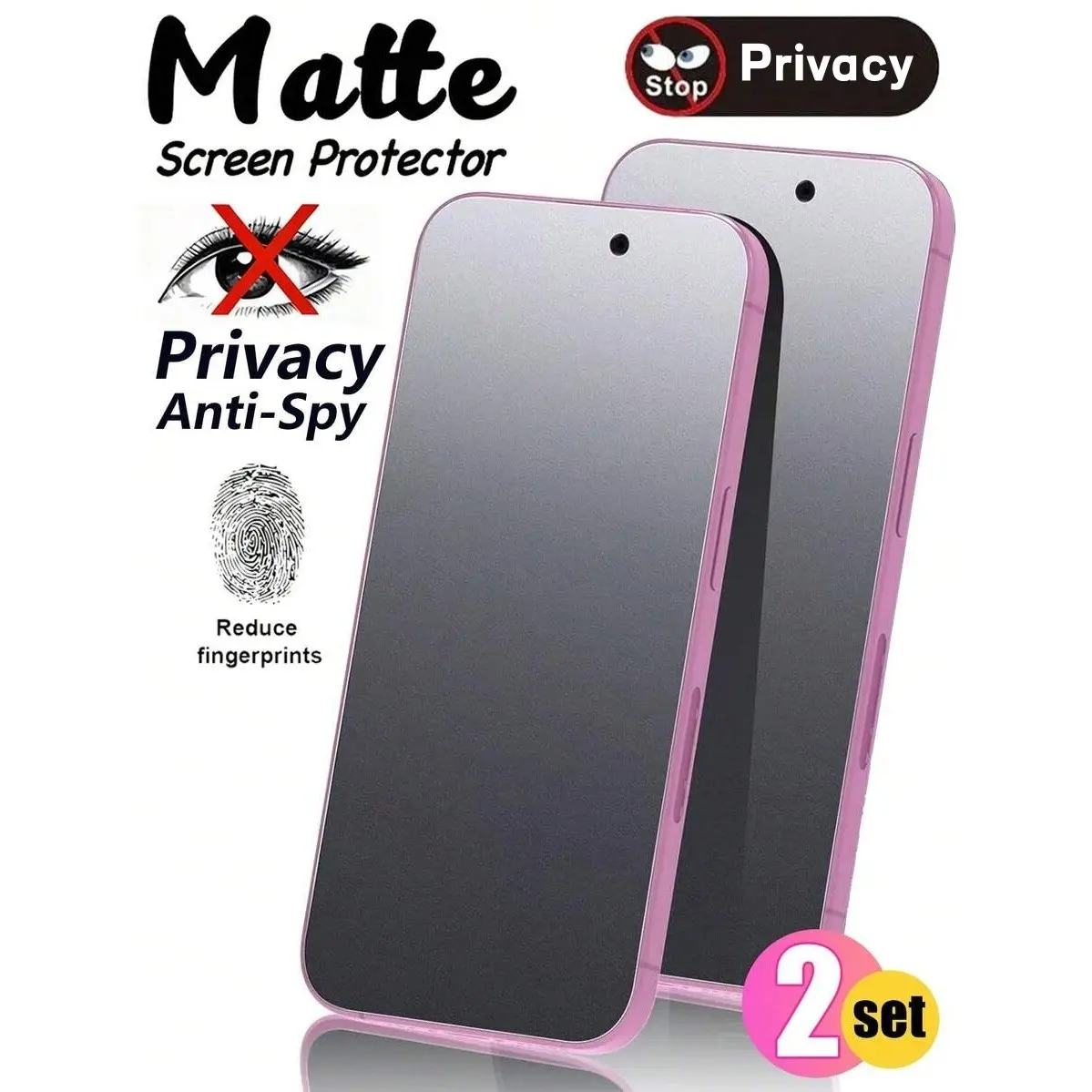 2pcs Matte Privacy Screen Protector, Matte Tempered Glass, For Smartphone iPhone 17 Air/17 Pro Max/17 Pro/17/16/15/14/13/12/X/XR/XS/XS MAX, Anti-Glare, Anti-Fingerprint, Anti-Peeping, Full Edge Protection, Scratch-Resistant, Case-Friendly