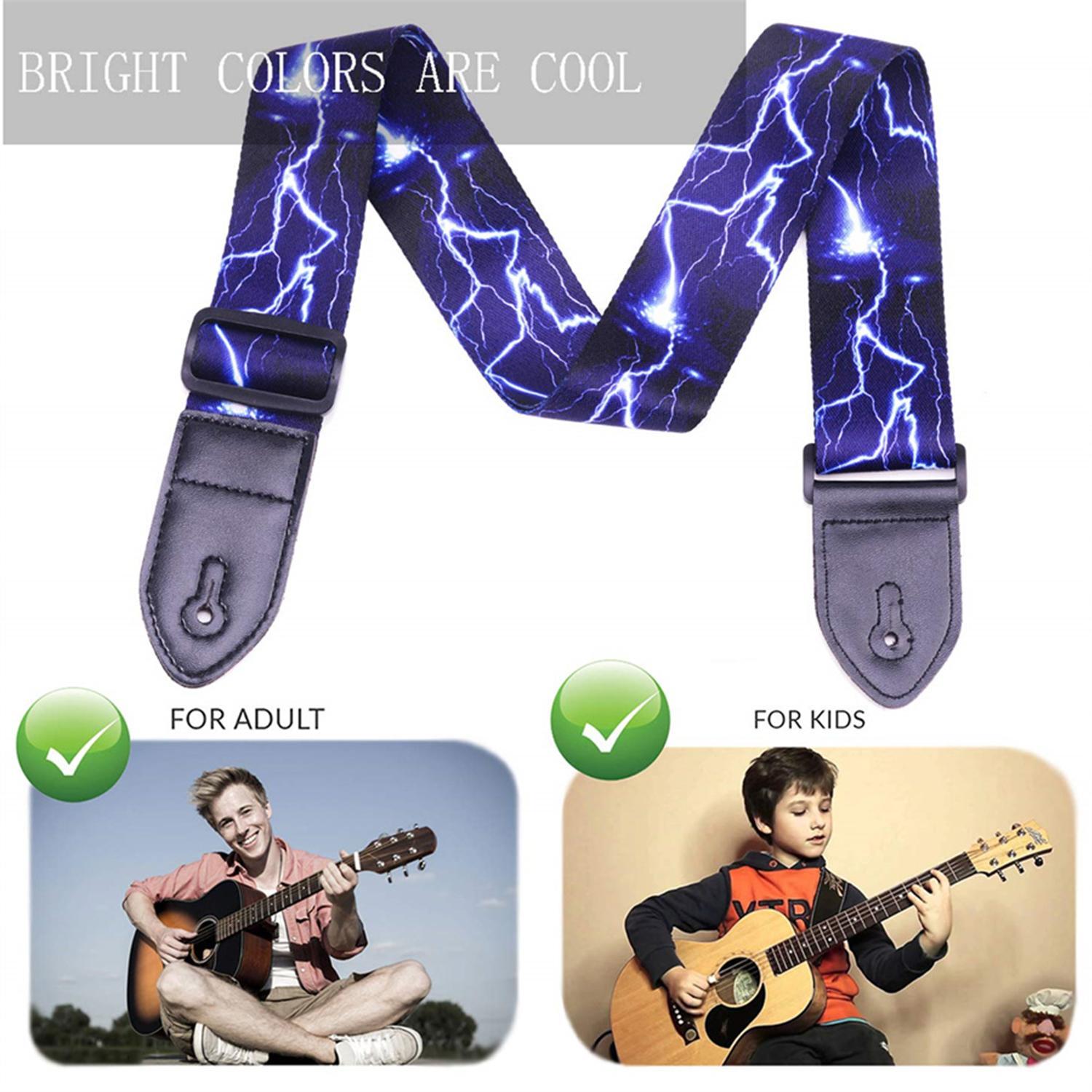 Guitar Backpack, 10pcs Lightning Pattern Adjustable Guitar Strap, Guitar Belt Sling, Electric & Acoustic Guitar Accessories, Music Accessories for Guitar Player