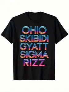 180g Ohio State Skiing Delta Sigma Rho Alpha Humorous T-Shirt, Casual Loose-Fit Cartoon Pattern, Medium Length, All Seasons Wear