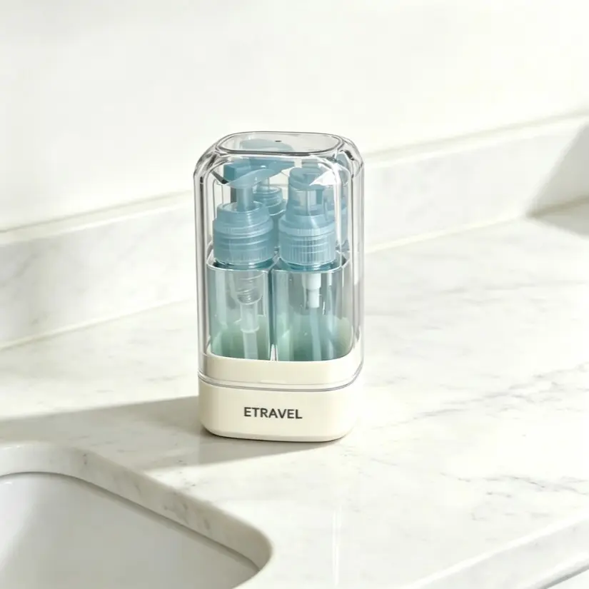 4-In-1 Travel Dispenser Bottle, Portable Cosmetic Shampoo Storage, Lotion Compact Plastic Container, Easy Press Smooth Flow